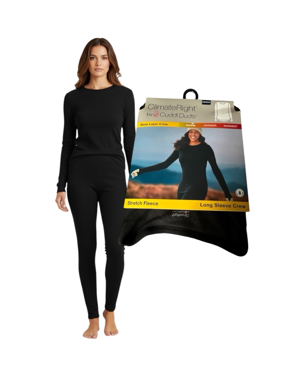 Cuddl Duds Women’s Black Long Sleeve Stretch Fleece Crew Top